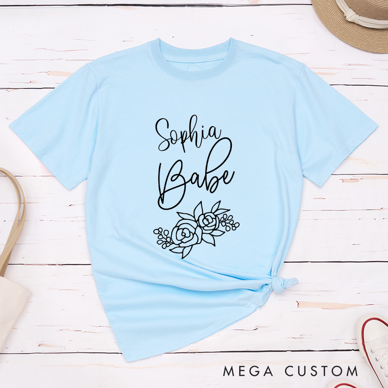 Personalized Bride Flower Matching T-Shirt Babe Floral T-Shirt Wedding Bridesmaid T-Shirt Bachelorette Party Gift