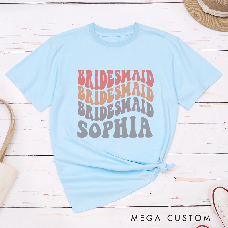 Personalized Wave Bride Matching T-Shirt with Nmae Bridesmaid T-Shirt Wedding Day T-Shirt Bachelorette Party Gift