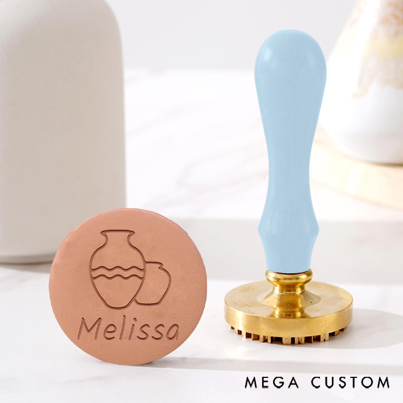 Personalized Ceramic Clay Pottery Stamp Gift for Pottery Lovers Star Eyes Ceramic Bottle with Name