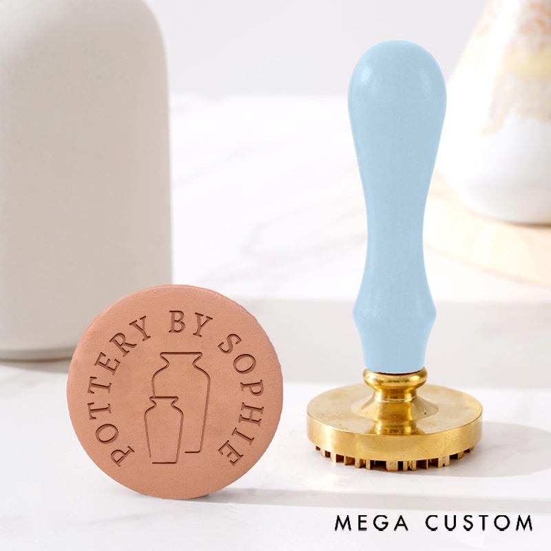Personalized Clay Pottery Stamp Gift for Pottery Lovers with Two Bottles and Custom Name