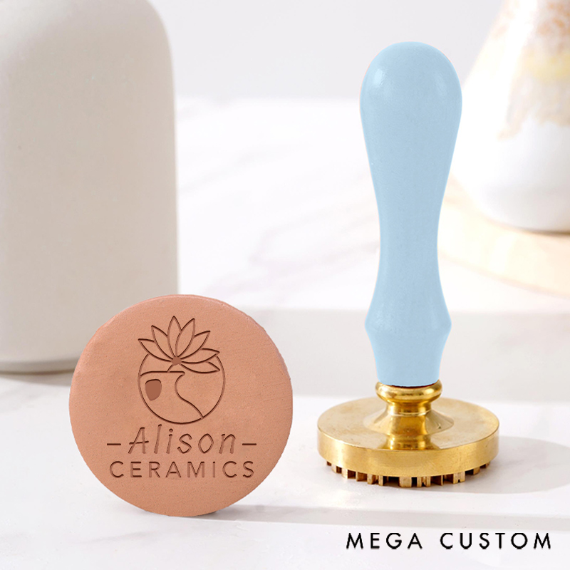 Personalized Pottery Stamp Ceramics Clay Gift for Pottery Lovers with Floral Vase and Custom Name