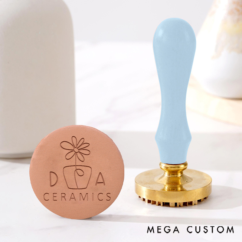 Personalized Pottery Stamp Ceramics Clay Gift for Pottery Lovers with Flower Pot and Custom Initials