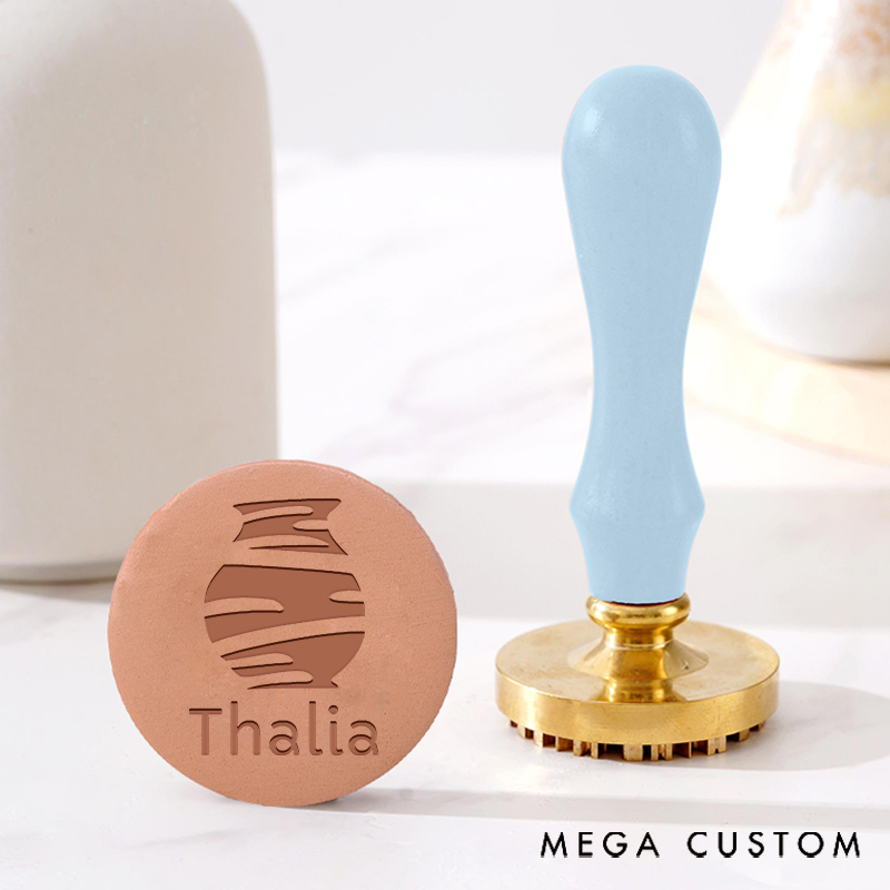 Personalized Pottery Stamp Ceramics Clay Gift for Potter with Stylish Bottle and Custom Name