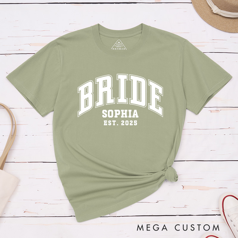 Personalized Varsity-Style Bride Matching T-Shirt Mrs. Bride T-Shirt Wedding Hen Party T-Shirt Bachelorette Party Gift