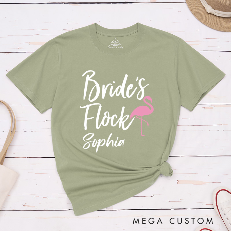 Personalized Bride Flamingo Matching T-Shirt Bride's Flock T-Shirt Bridesmaid Wedding T-Shirt Bachelorette Party Gift