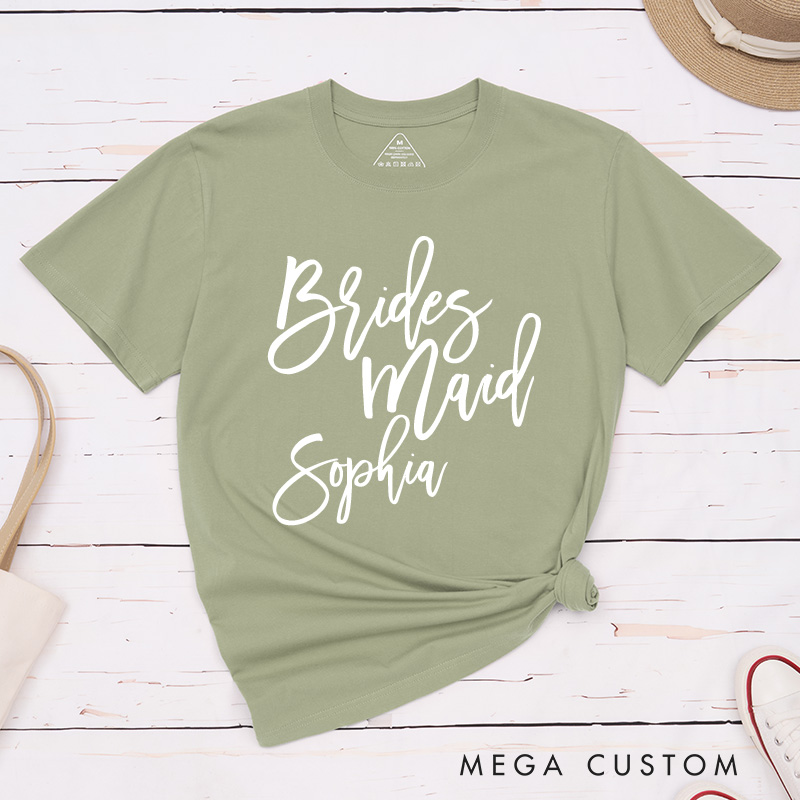 Personalized Bride Matching T-Shirt Bridesmaid T-Shirt with Name Maid of Honor T-Shirt Bachelorette Party Gift