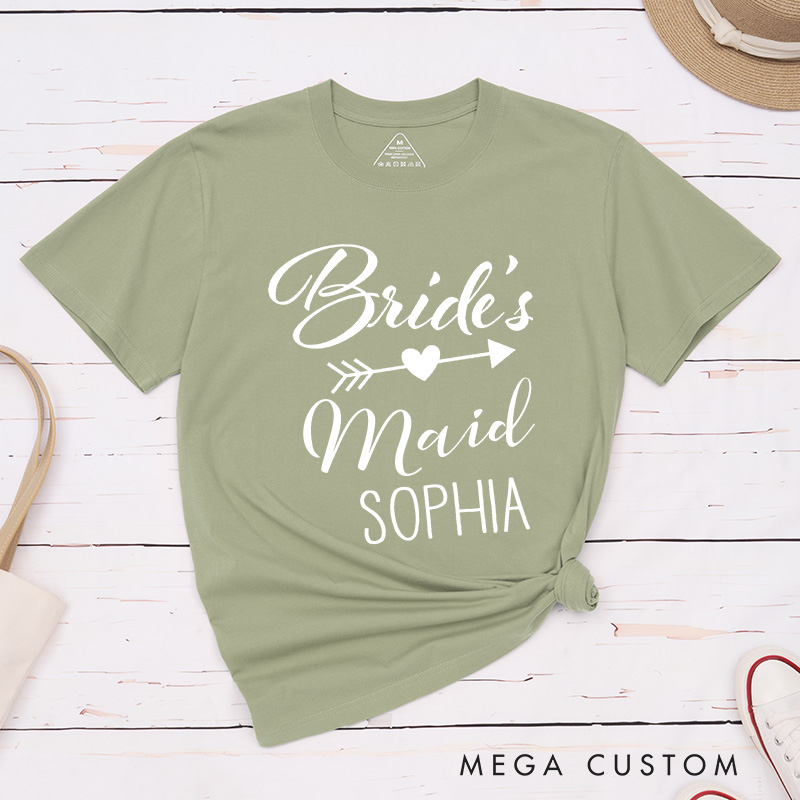 Personalized Bride with Heart Arrow Matching T-Shirt Bridesmaid T-Shirt with Name Maid of Honor Wedding Day T-Shirt Bachelorette Party Gift
