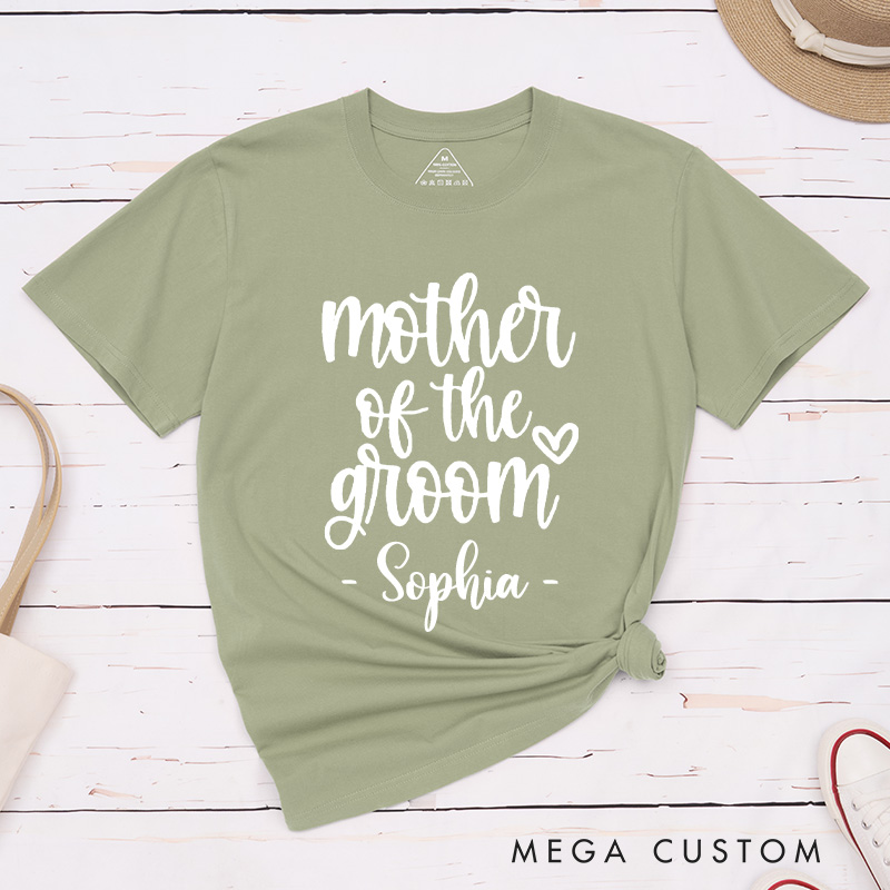Personalized Mother of the Bride with Heart Matching T-Shirt Mother of the Groom T-Shirt with Name MOB MOG Wedding Day T-Shirt Bachelorette Party Gift