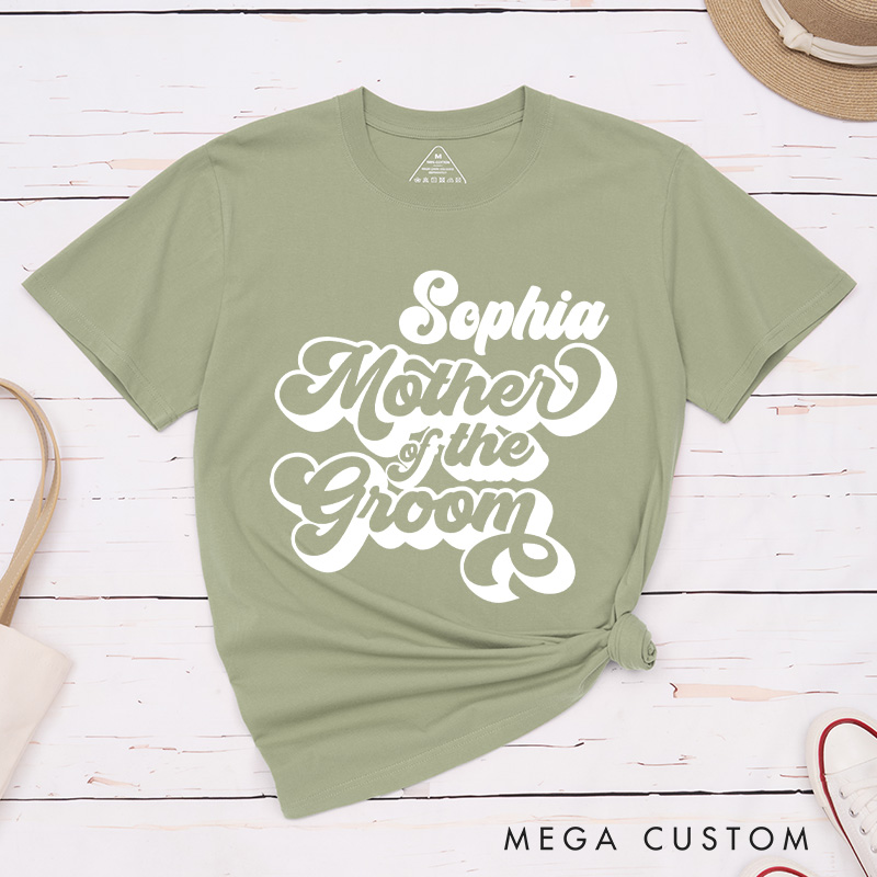 Personalized Vintage Mother of the Bride Matching T-Shirt with Name Classic Mother of the Groom T-Shirt MOB MOG Wedding Day T-Shirt Bachelorette Party Gift