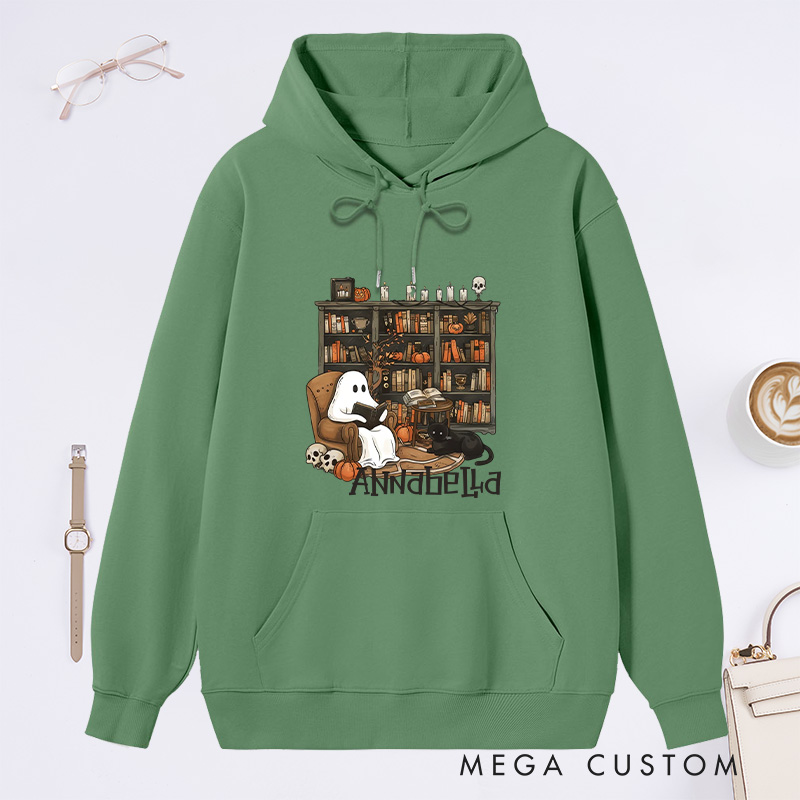 Personalized Retro Ghost Reading Books Classic Hoodies Book Lover Hoodies Reading Hoodies Librarian Gift Book Lover Gift For Reader