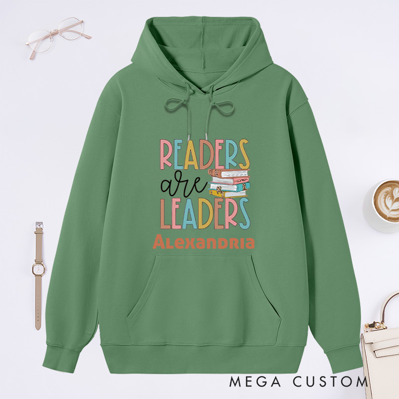 Personalized Readers Are Leaders Classic Hoodies Book Lover Hoodies Reading Hoodies with Name Librarian Gift Book Lover Gift For Reader