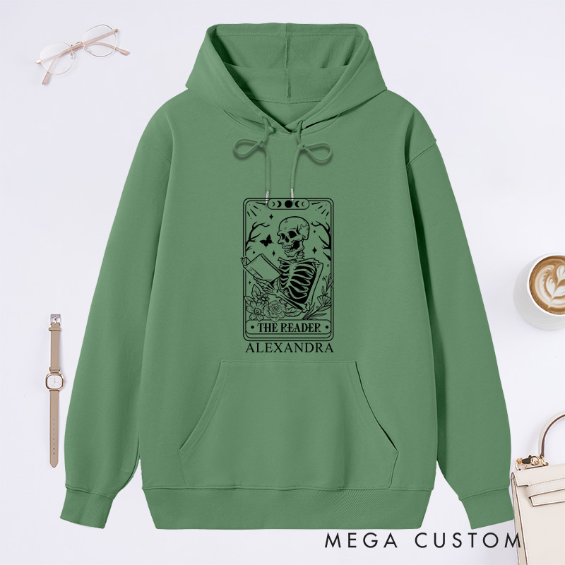 Personalized The Reader Tarot Card Classic Hoodies Custom Book Lover Hoodies with Name Reading Hoodies Librarian Gift Book Lover Gift