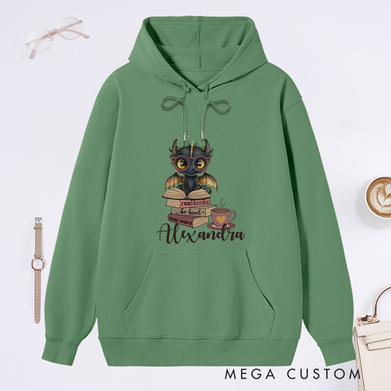 Personalized Cute Dragon Classic Hoodies Custom Book Lover Hoodies with Name Reading Hoodies Librarian Gift Book Lover Gift for Reader