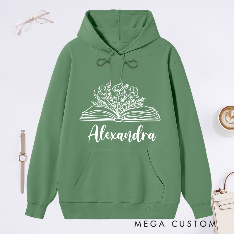 Personalized Book Flowers Classic Hoodies Custom Book Lover Hoodies with Name Reading Hoodies Librarian Gift Book Lover Gift for Reader
