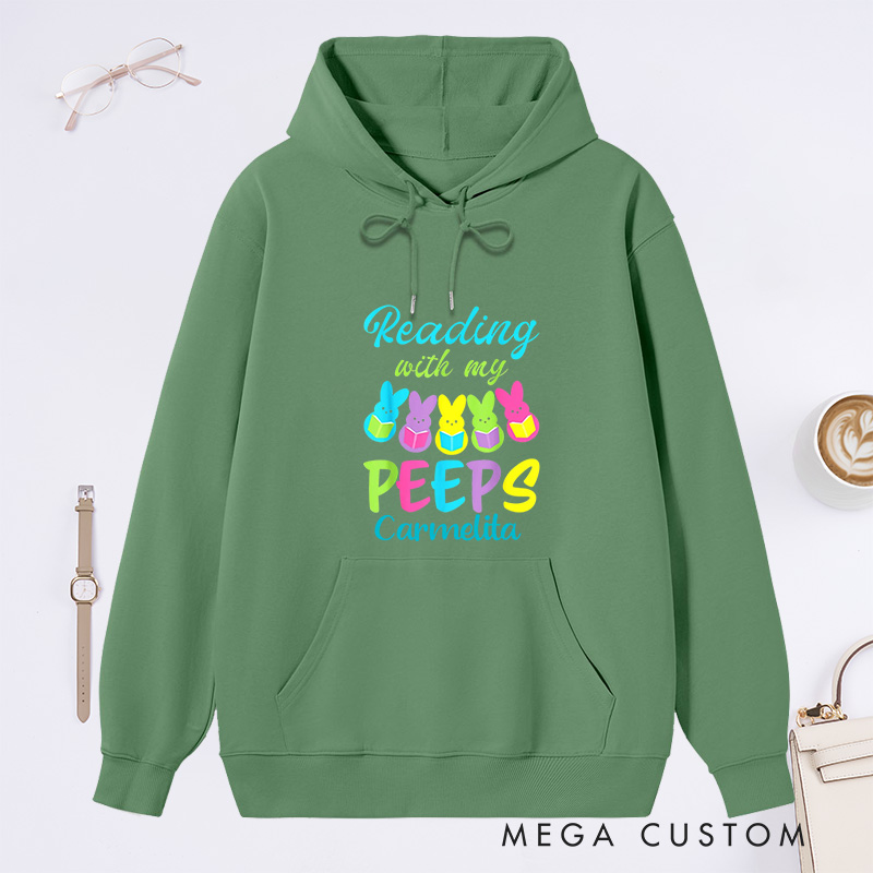 Personalized Reading With My Peeps Classic Hoodies Easter Bunny Hoodies Custom Bookish Hoodies with Name Librarian Gift Book Lover Gift Easter Gift