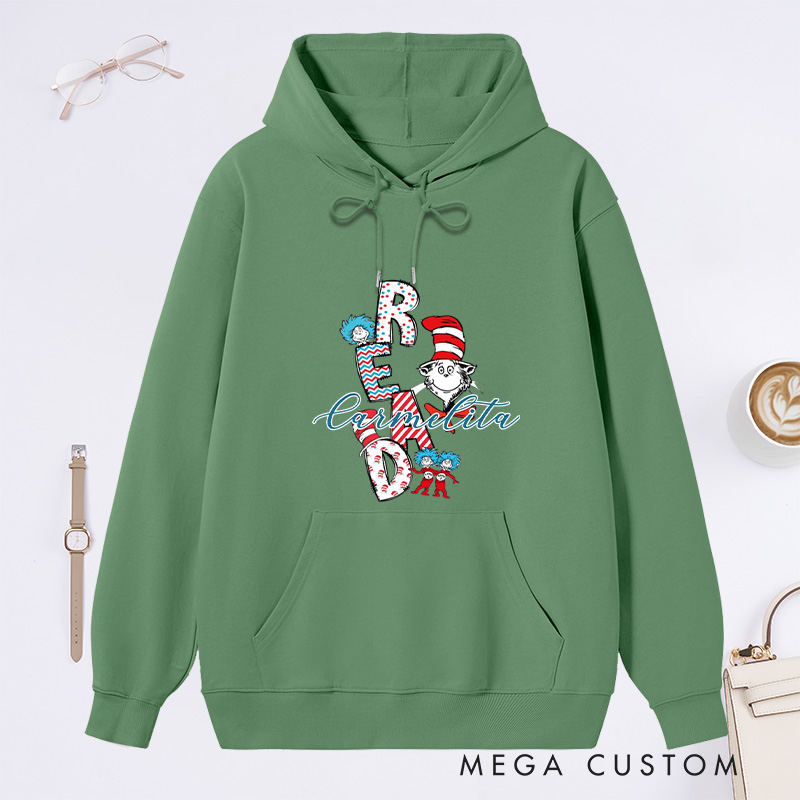 Personalized Trendy Read Classic Hoodies Read Across America Hoodies Custom Bookish Hoodies with Name Librarian Gift Book Lover Gift for Reader