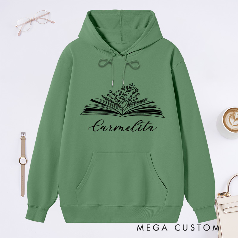 Personalized Book Flower Classic Hoodies Custom Book Lover Hoodies with Name Bookish Hoodies Librarian Gift Reading Gift for Reader