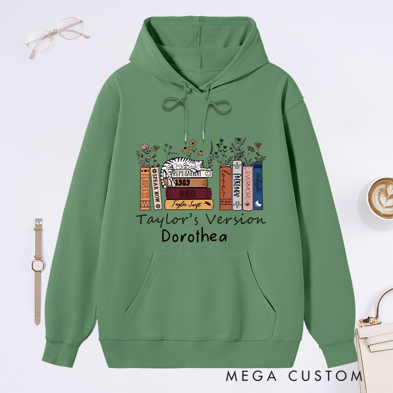 Personalized Book Flower and Cat Classic Hoodies Bookish Hoodies Custom Book Lover Hoodies with Name Librarian Gift Reading Gift for Reader