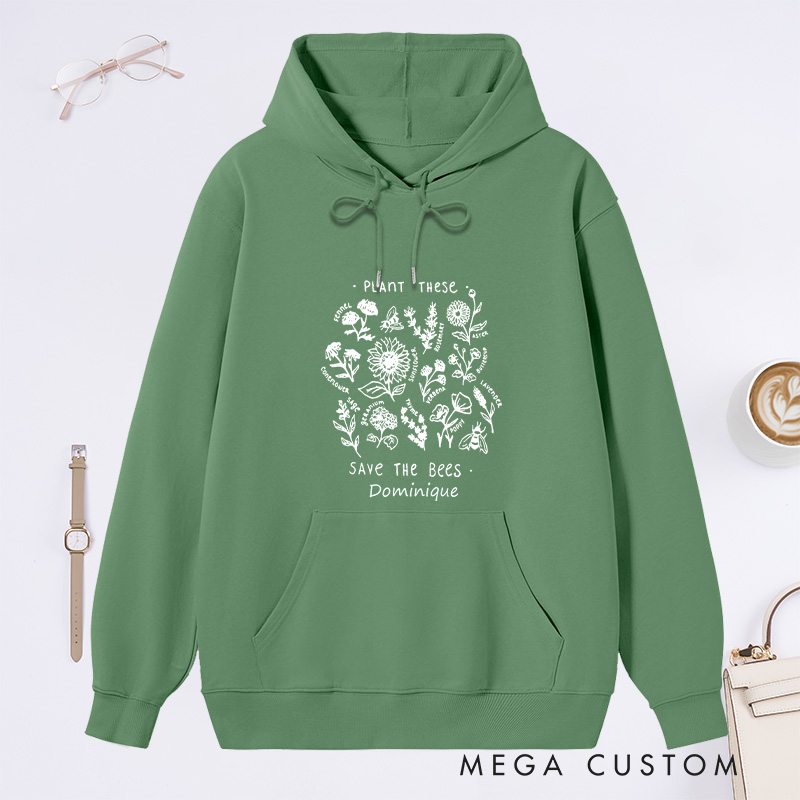 Personalized Plant These Save The Bees Classic Hoodies Custom Bee Lover Hoodies with Name Plant Lover Gift Gardening Lover Gift Gardener Gift
