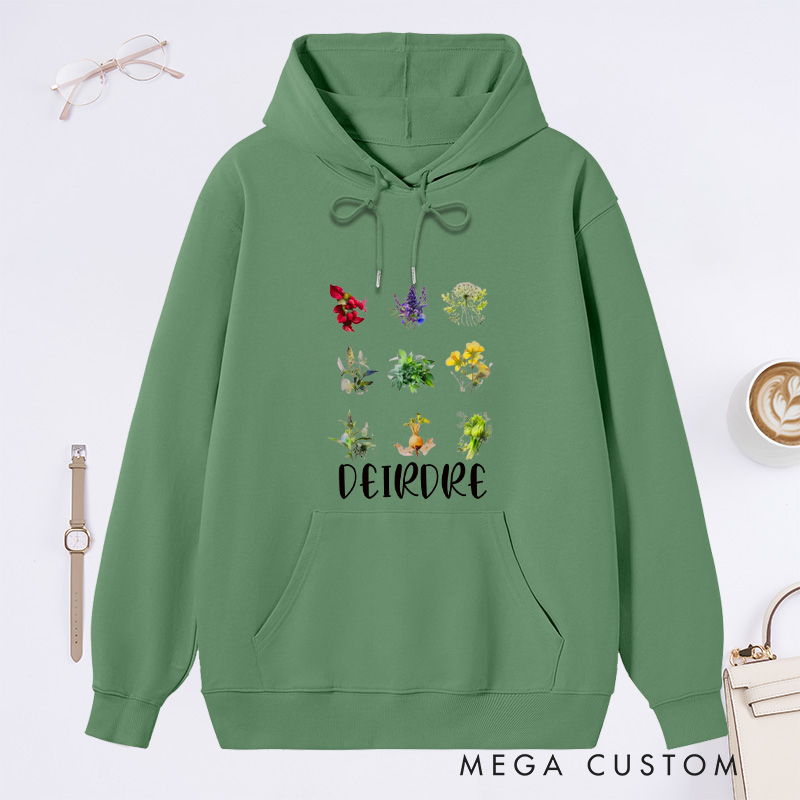 Personalized Women's Reproductive Health Herbs Hoodies Custom Hoodies with Name Plant Lover Gift Gardening Lover Gift for Gardener Gift