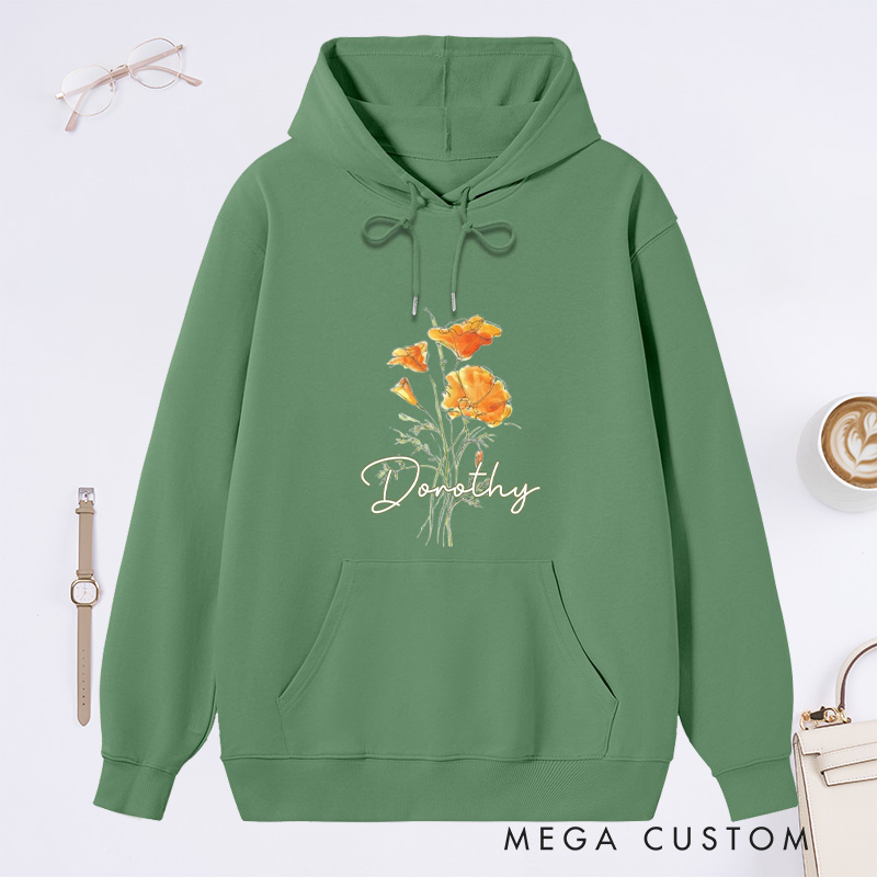 Personalized Golden Poppy Classic Hoodies Custom Flower Hoodies with Name Plant Lover Gift Gardening Lover Gift for Gardener Gift