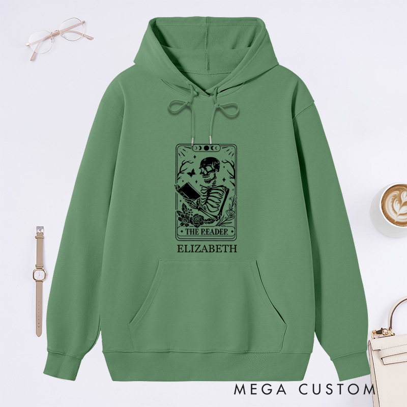 Personalized The Reader Tarot Card Printing Classic Hoodies Custom Book Lover Hoodies with Name Librarian Gift Reading Gift