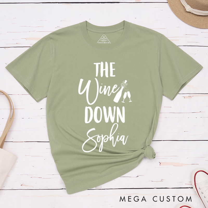 Personalized Bride Pour the Wine His Last Name is Mine Matching T-Shirt The Wine Down T-Shirt Bridesmaid T-Shirt Team Bride Bachelorette Party Gift