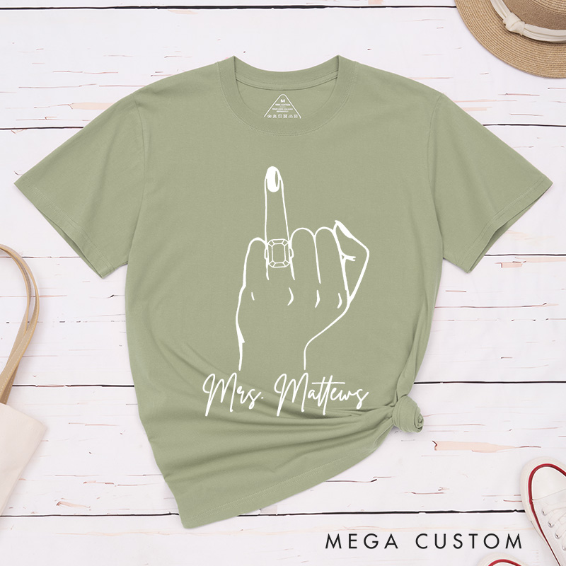 Personalized Funny Bride Gesture with Ring T-Shirt Mrs. Bride T-Shirt Wedding T-Shirt Bachelorette Party Gift