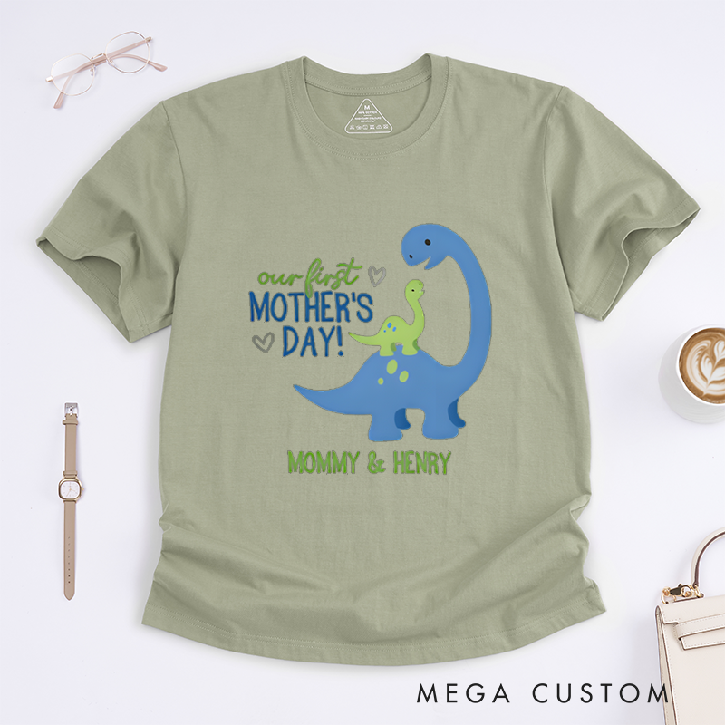 Personalized Our First Mother's Day Tanystropheus Mother and Child Design Classic T-shirt