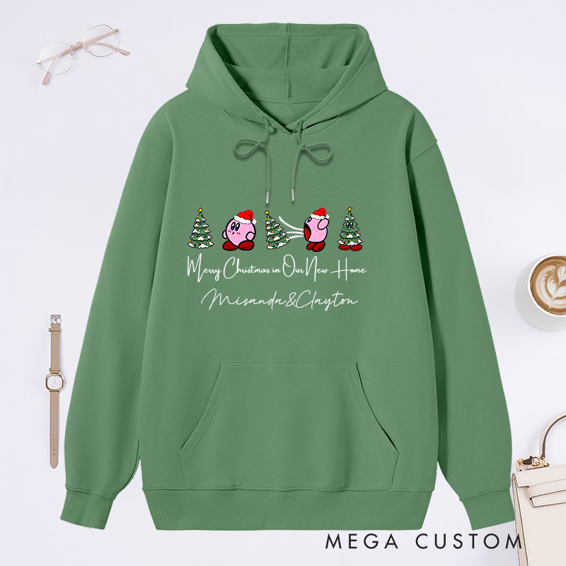 Personalized Hoodie Merry Christmas in Our New Home Design Custom Couple Sweatshirt for Christmas Housewarming Gift Family Christmas Hoodie