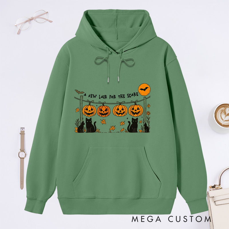 Personalized Spooky Season Hoodie Black Cat Pumpkin Sweatshirt for New Homeowners and Halloween Celebrations