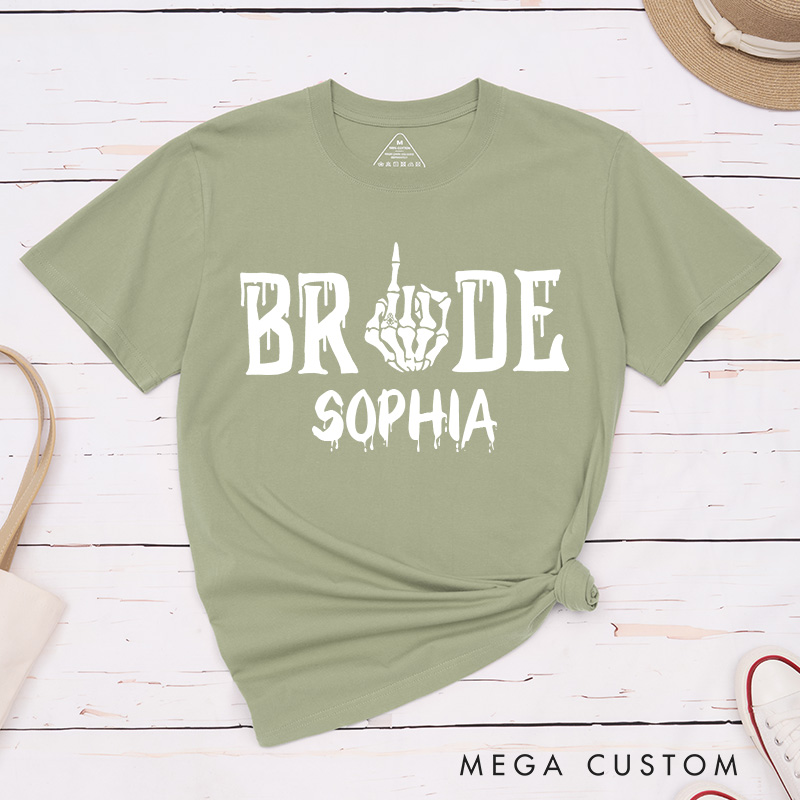 Personalized Funny Bride Skull Gesture with Ring T-Shirt Mrs. Bride T-Shirt Wedding T-Shirt Bachelorette Party Gift