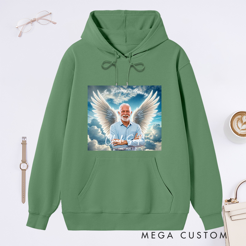 Personalized Memorial Photo Hoodie Memorial Gift for Loss of Grandfather Father or Loved One In Loving Memory Gift Angel Wings Sweatshirt 