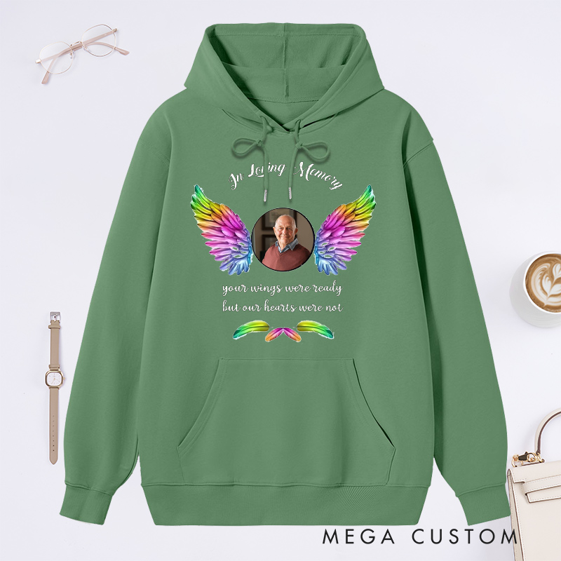 Personalized Photo Hoodie Memorial Gift for Loss of Grandfather Father Angel Wings Sweatshirt 