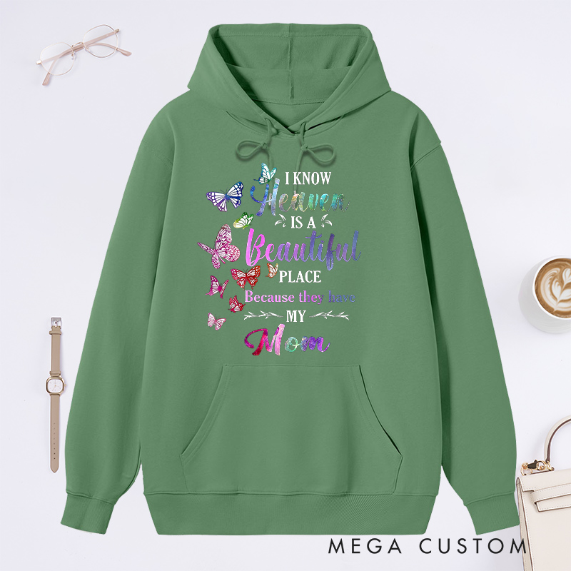 Personalized Mom Memorial Hoodie Butterflies Heaven Tribute Journal Sweatshirt Sympathy Gift for Grieving Mom Loss