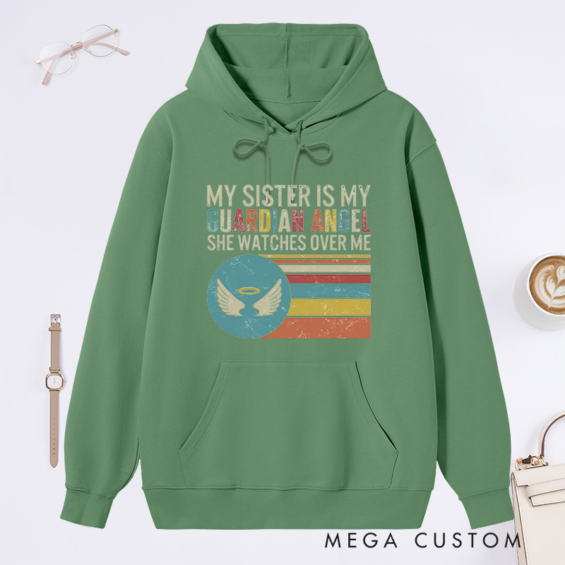 Personalized Memorial Hoodie Retro Stripes Guardian Angel Watches Over Sympathy Gift Loss of Sister Memorial Sweatshirt