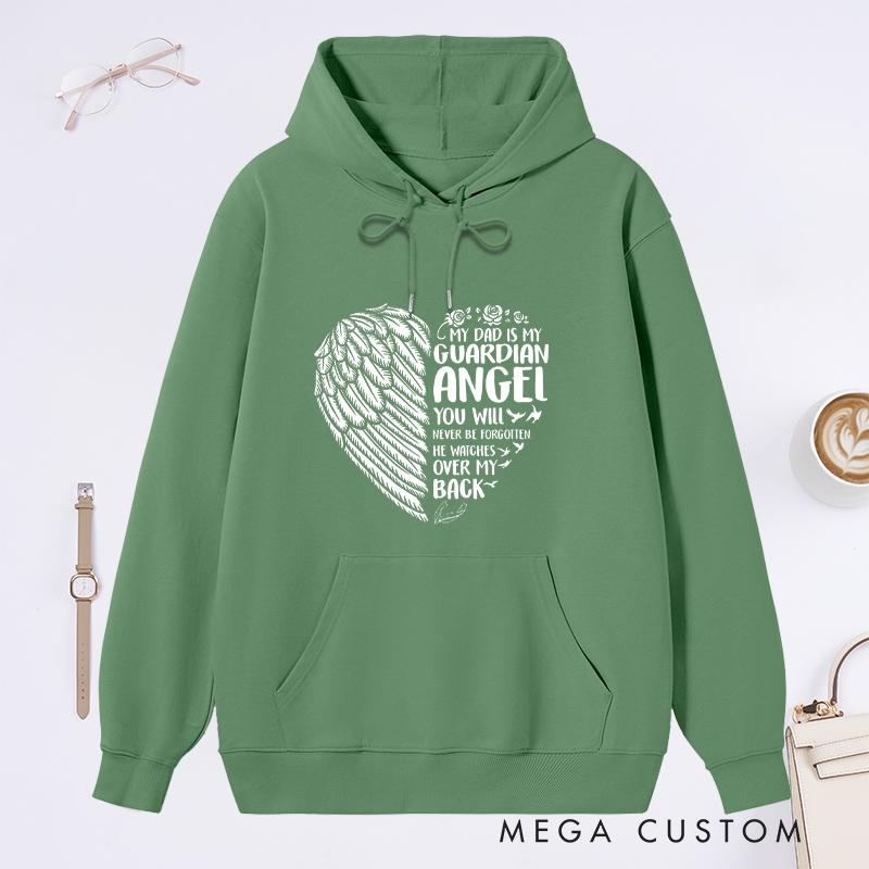 Personalized Memorial Hoodie Eternal Guardian Angel Winged Heart Never Forgotten Sympathy Gift Loss of Father Memorial Sweatshirt