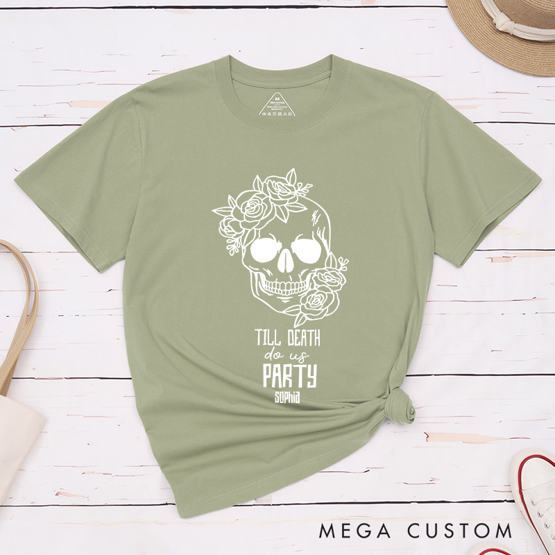 Personalized Bride or Die Flower Skull Matching T-Shirt Bridesmaid Til Death Do Us Party T-Shirt Team Bride T-Shirt Bachelorette Party Gift
