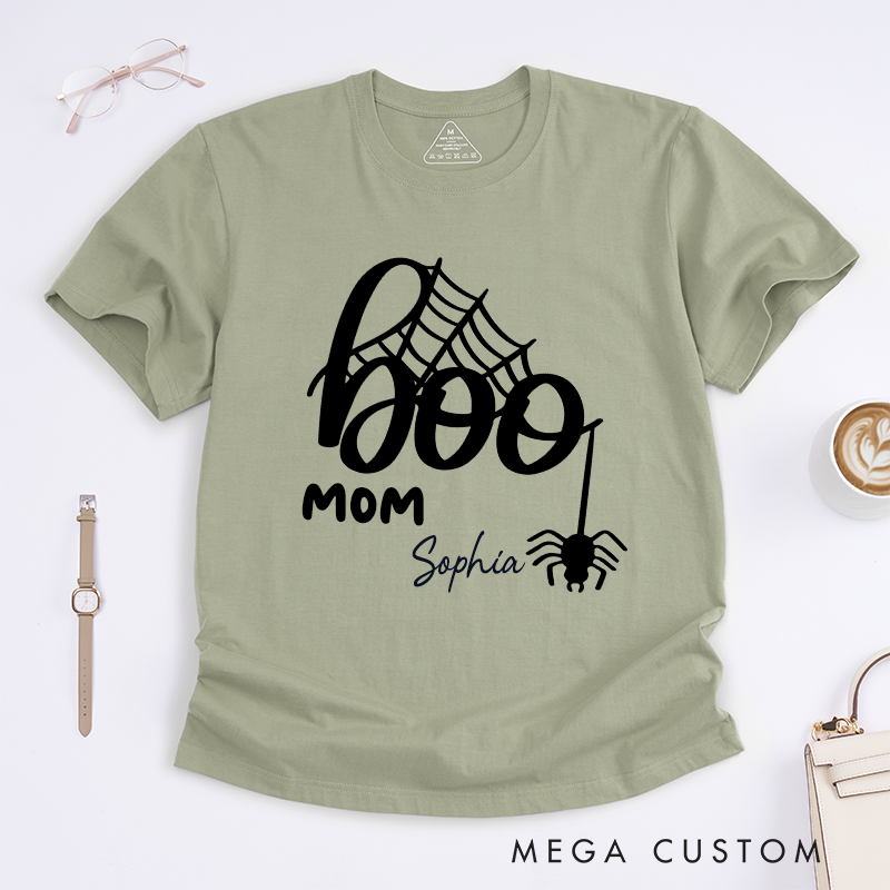 Personalized Halloween Boo Mom Spider Web Design Classic T-shirt