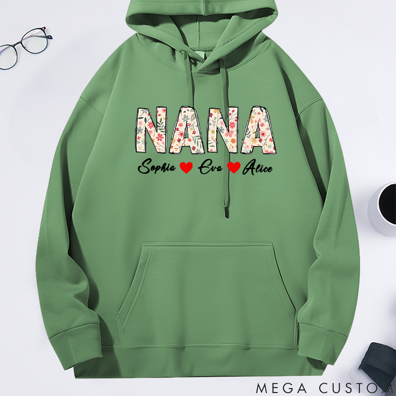 Personalized Classic Hoodie Floral Nana Design Happy Family Theme 