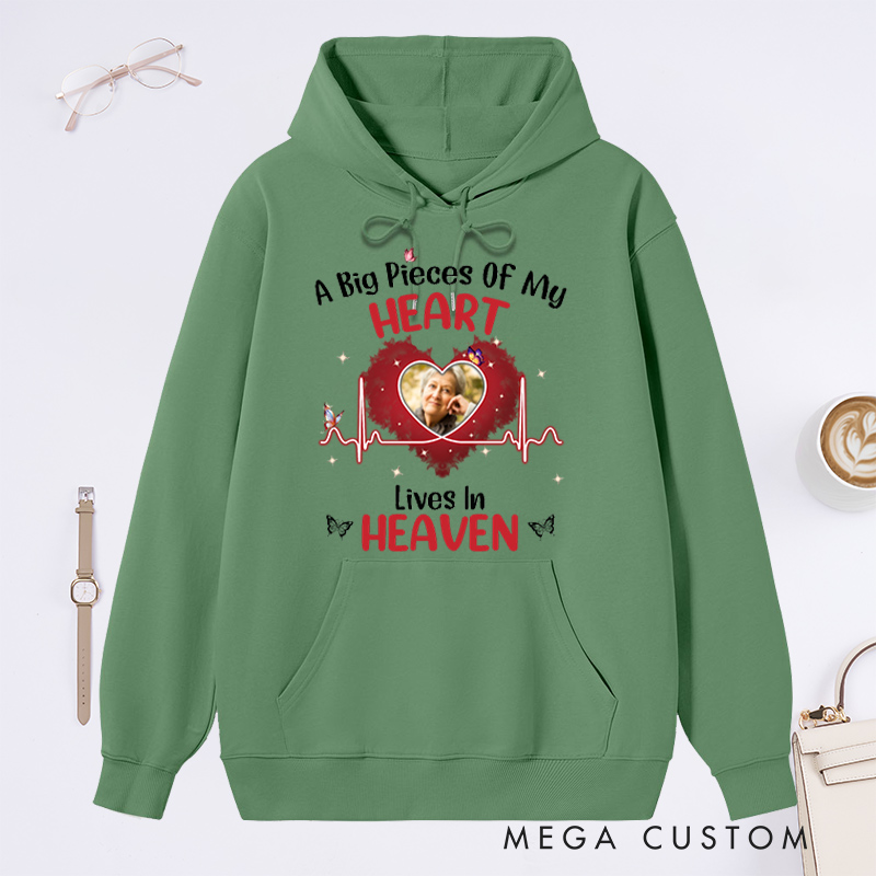 Personalized Memorial Hoodie Custom A Big Piece of My Heart Lives in Heaven Photo Memorial Sweatshirt Sympathy Gift Loss of Loved One 