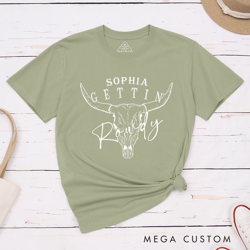 Personalized Bride Gettin' Hitched Bull Skull Matching T-Shirt Bridesmaid Gettin' Rowdy T-Shirt Wedding T-Shirt Bachelorette Party Gift