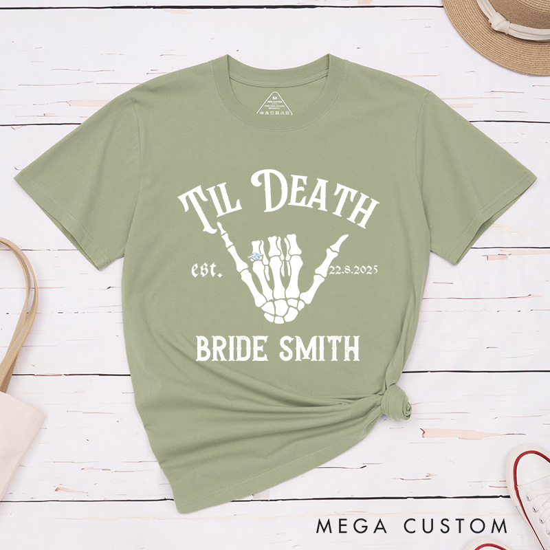 Personalized Bride with Diamond Skull Gesture T-Shirt Bride Wedding Day T-Shirt Mrs. Bride Bachelorette Party Gift