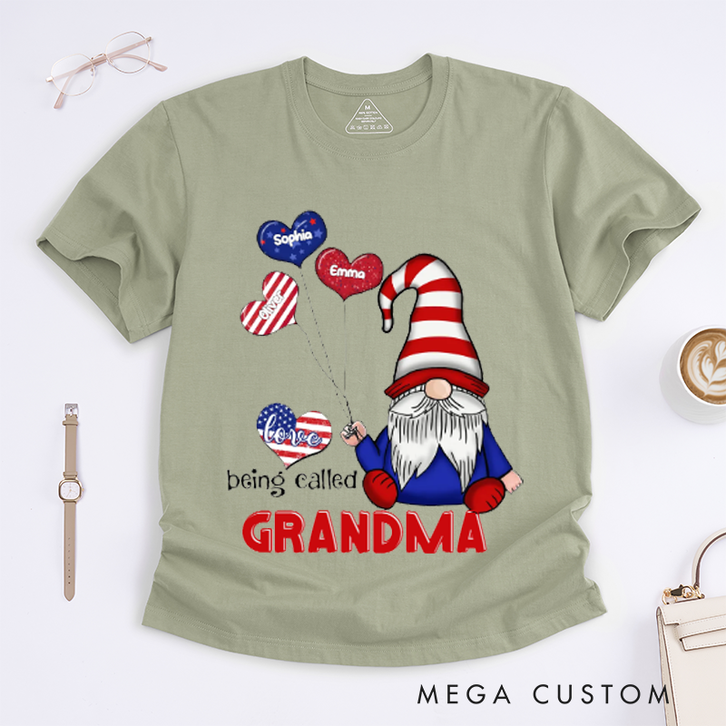 Personalized 4th of July Independence Day Gnome Grandma Mom Sweet Balloon Heart Kids Classic T-shirt