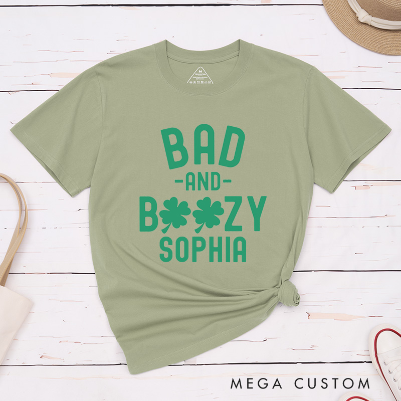 Personalized Bride and Boozy St Patrick's Day Matching T-Shirt Bridesmaid Bad and Boozy T-Shirt Bride's Crew T-Shirt Wedding Bachelorette Party Gift