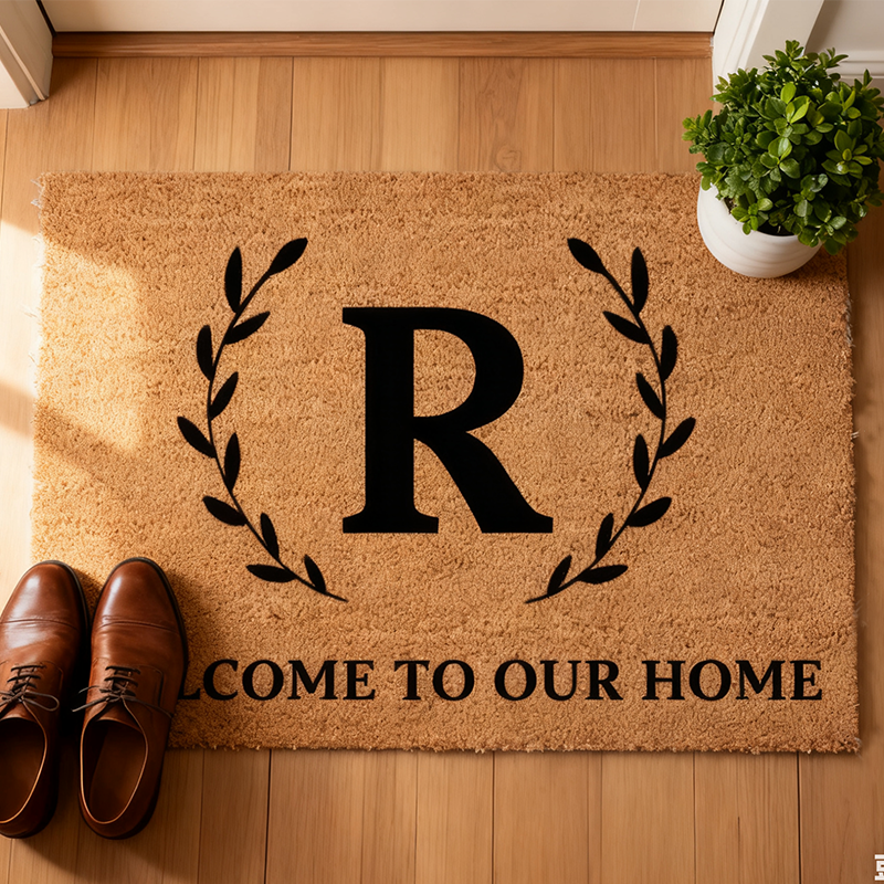 Personalized Doormat Surname Letter Pattern Theme Welcome to Our Home