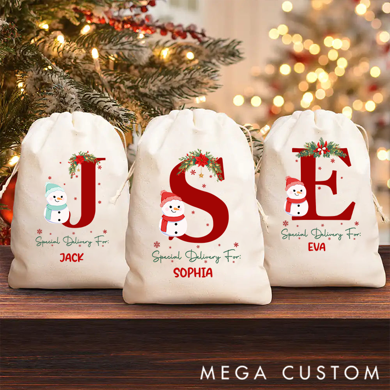 Personalized Christmas Gift Bag Snowman Pattern Abbreviation Design