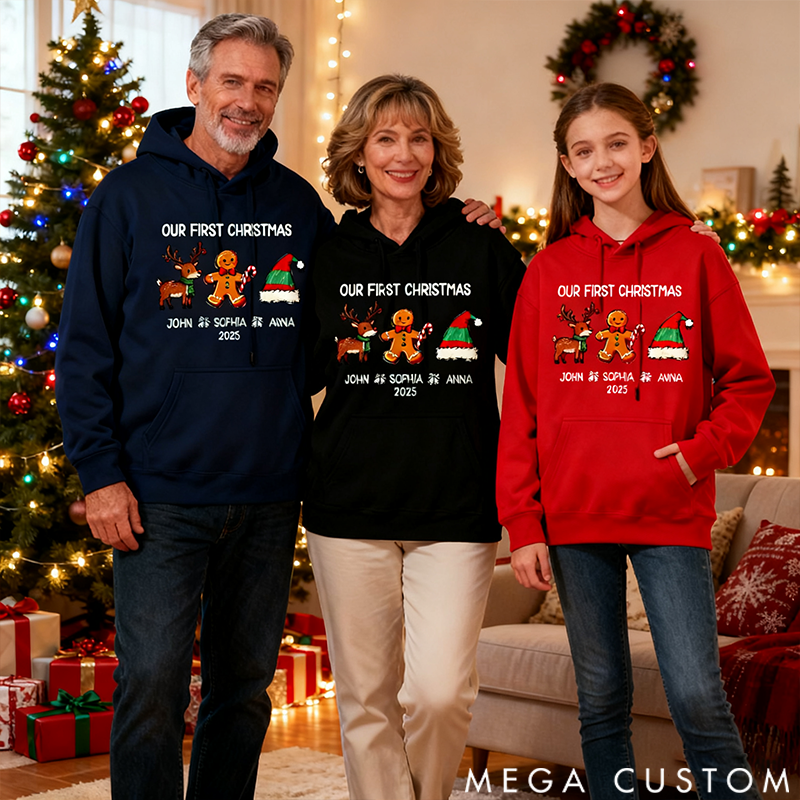 Personalized Classic Hoodie Christmas Hand-Drawn Style Cartoon Pattern Design