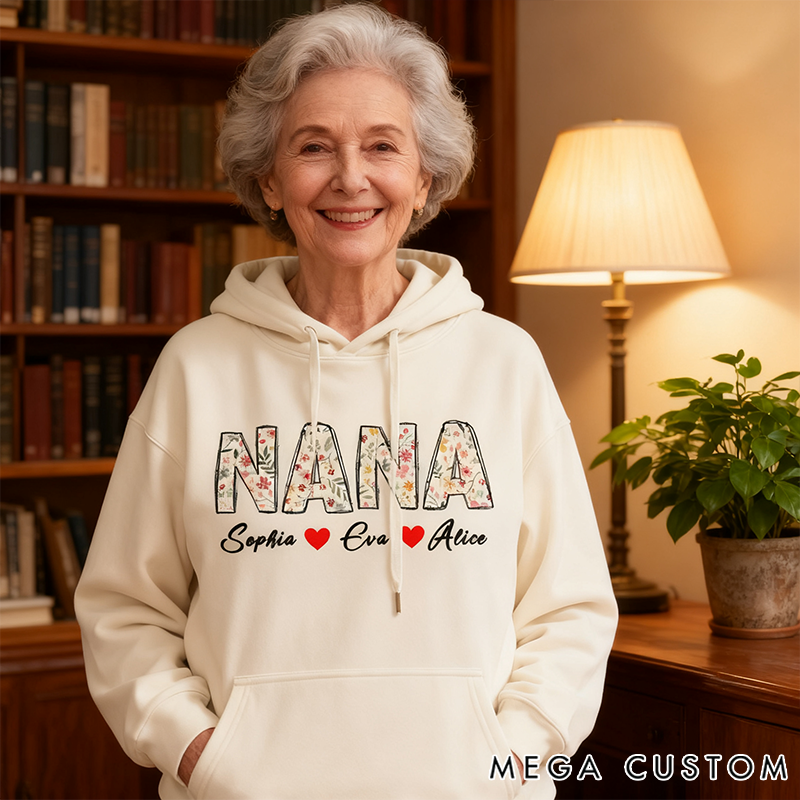 Personalized Classic Hoodie Floral Nana Design Happy Family Theme 