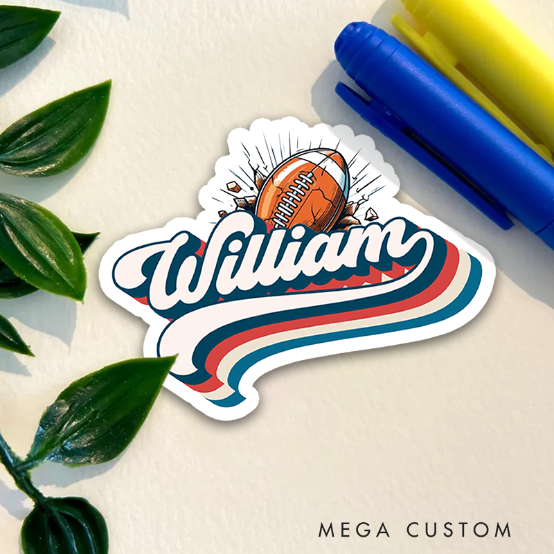 Personalized American Football and Rugby Retro Sticker with Custom Player Name